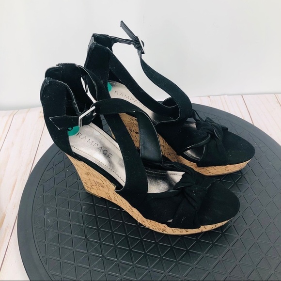 Rampage strap Black cork wedge sandals size 8‎ - Picture 1 of 13
